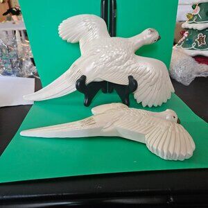 1959 miller studio chalkware white parakeet wall decoration plaque set of two